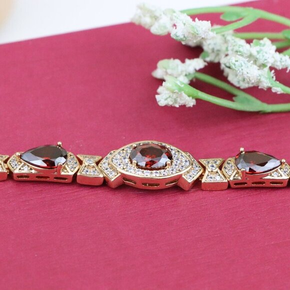 "Rose Gold Red Oval Stone Bracelet with Bow Design, XPBL0802 - Picture 5 of 12